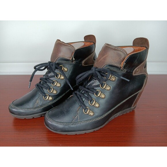 Pikolinos Amsterdam Leather Hidden Wedge Ankle Boots Size 39 (US 8) Black Brown - Picture 1 of 7